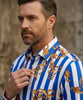 Blue Baroque Stripe Paisley Print Men`s Shirt