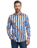 Blue Baroque Stripe Paisley Print Men`s Shirt-Makrom