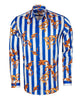 Blue Baroque Stripe Paisley Print Men`s Shirt-Makrom