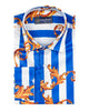 Blue Baroque Stripe Paisley Print Men`s Shirt-Makrom