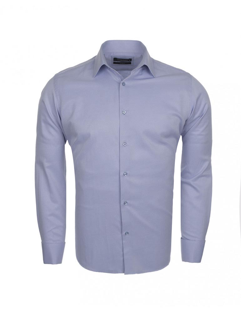 Blue Casual Twill Double Cuff Long Sleeve Shirt-Makrom