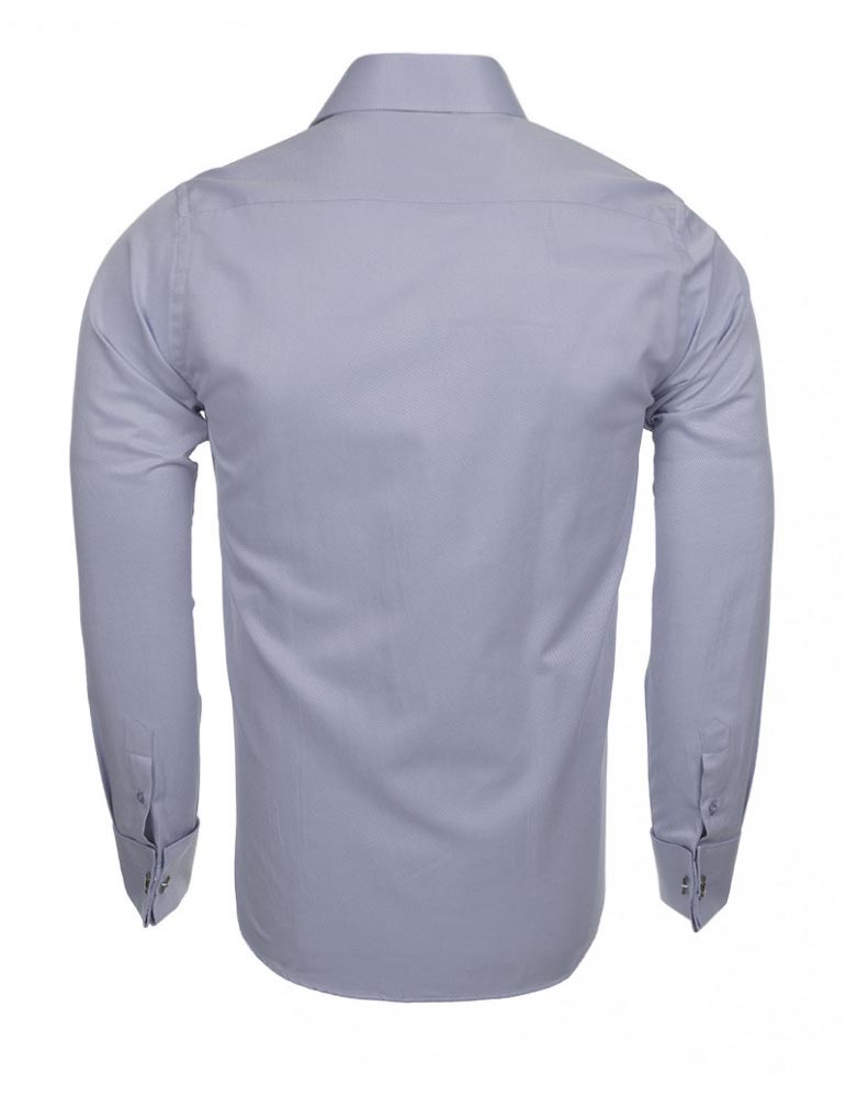 Blue Casual Twill Double Cuff Long Sleeve Shirt-Makrom