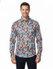 Blue Cat Print Satin Cotton Shirt with Matching Handkerchief-Makrom