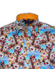 Blue Cat Print Satin Cotton Shirt with Matching Handkerchief-Makrom