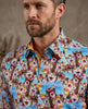 Blue Cat Print Satin Cotton Shirt with Matching Handkerchief