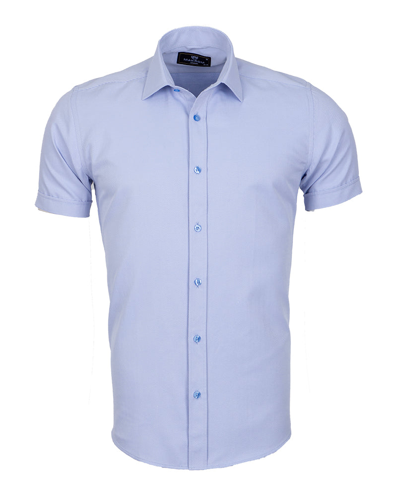 Blue Classic Twill Short Sleeve Shirt-Makrom