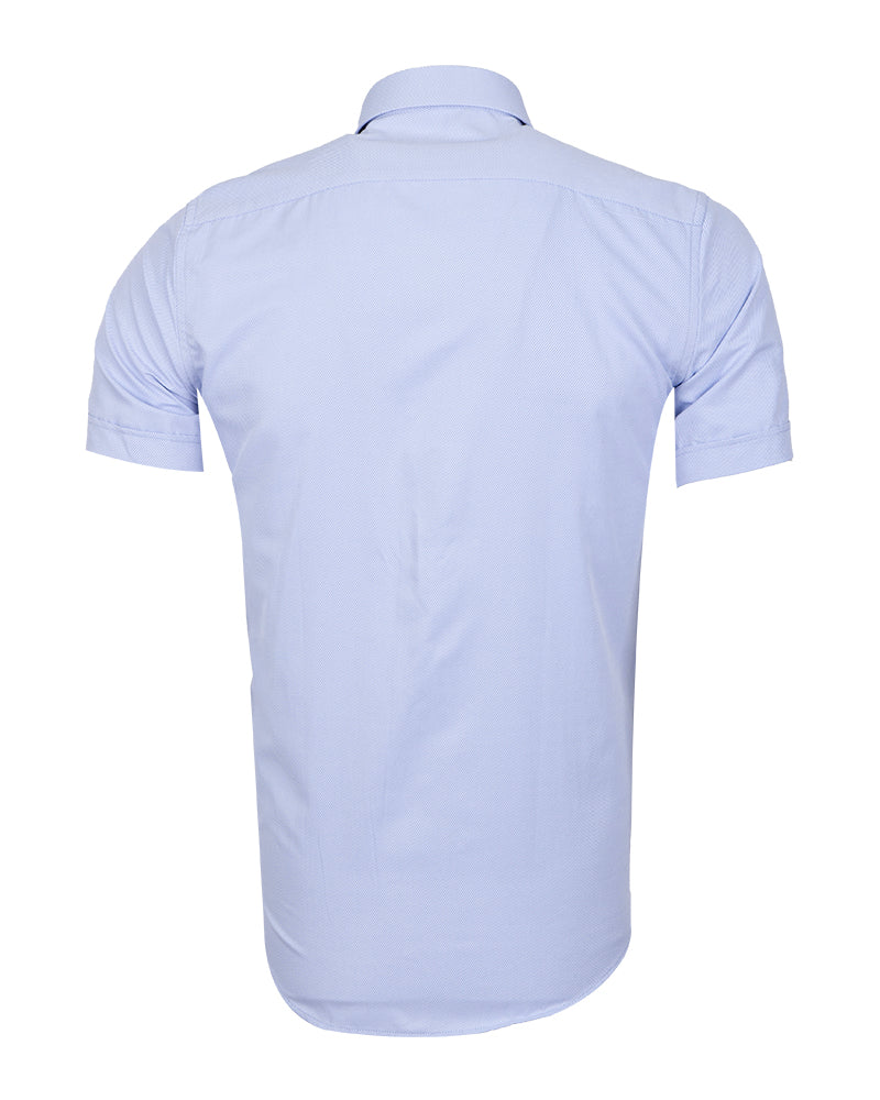 Blue Classic Twill Short Sleeve Shirt-Makrom