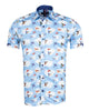 Blue Colourful Hummingbirds Print Short Sleeve Shirt-Makrom