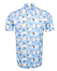 Blue Colourful Hummingbirds Print Short Sleeve Shirt-Makrom