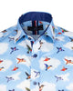 Blue Colourful Hummingbirds Print Short Sleeve Shirt-Makrom