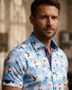 Blue Colourful Hummingbirds Print Short Sleeve Shirt