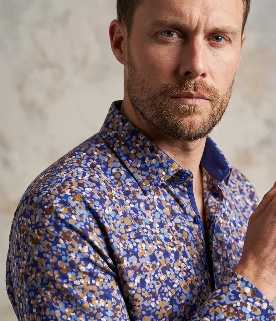 Blue Colourful Ink Print Men's Shirt