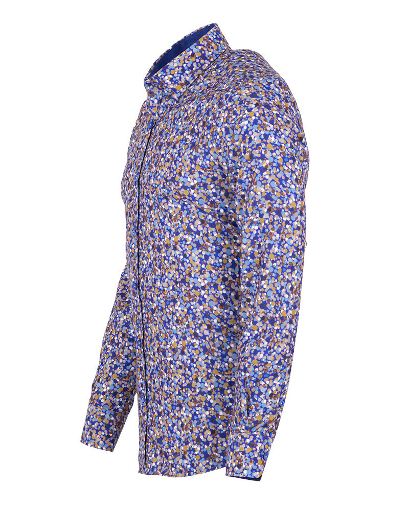 Blue Colourful Ink Print Men's Shirt-Makrom