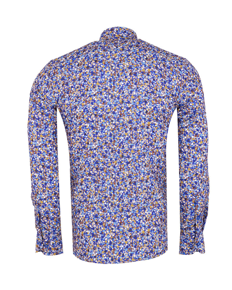 Blue Colourful Ink Print Men's Shirt-Makrom