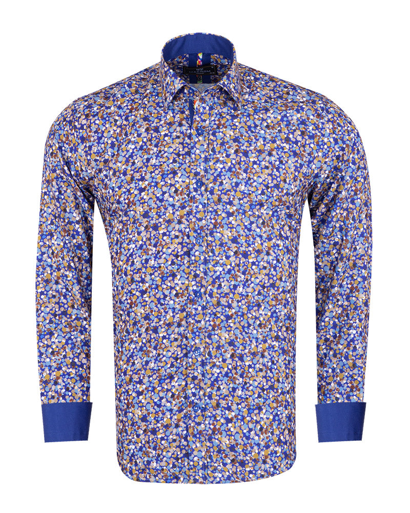 Blue Colourful Ink Print Men's Shirt-Makrom