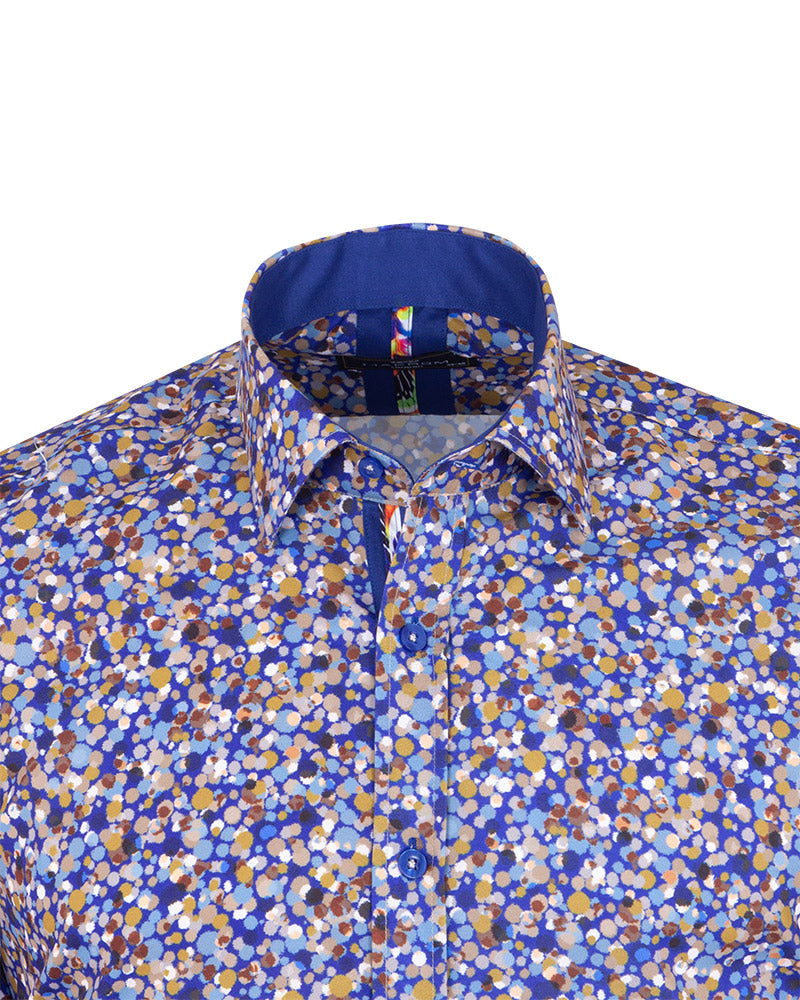 Blue Colourful Ink Print Men's Shirt-Makrom
