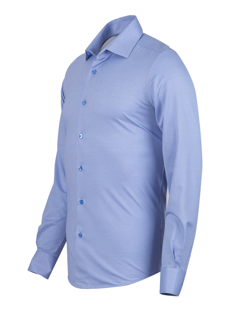 Blue Cotton Plain Muscle fit Stretch Shirt-Makrom