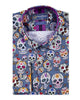 Blue Day of The Dead Skull Print Shirt with Matching Handkerchief-Makrom