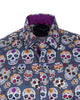Blue Day of The Dead Skull Print Shirt with Matching Handkerchief-Makrom