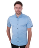 Blue Dot Print Satin Cotton Short Sleeve Shirt-Makrom