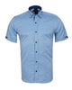 Blue Dot Print Satin Cotton Short Sleeve Shirt-Makrom