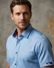 Blue Dot Print Satin Cotton Short Sleeve Shirt