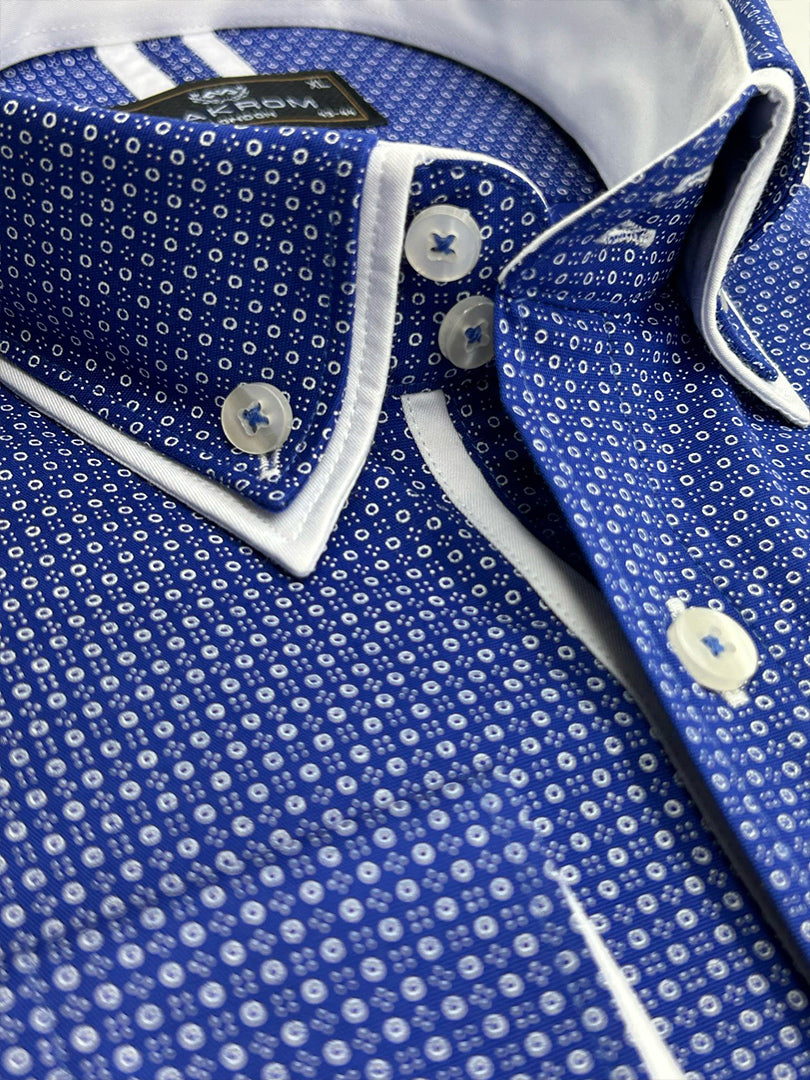 Blue Double Collar Mini Polka Dot Men's Shirt-Makrom