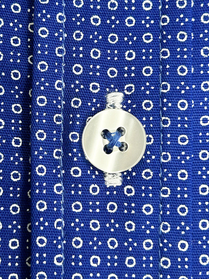 Blue Double Collar Mini Polka Dot Men's Shirt-Makrom