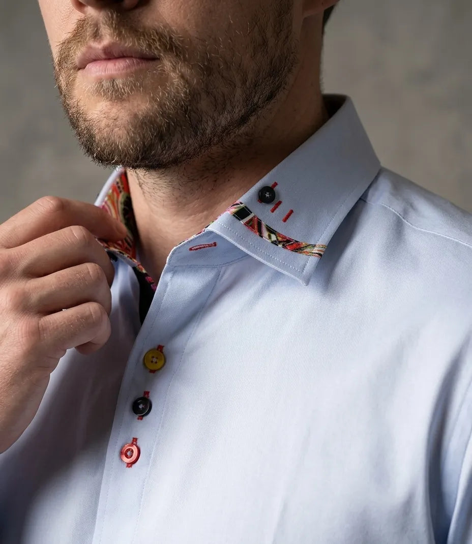 Blue Fashion Shirt with Colourful Collar Tip Design