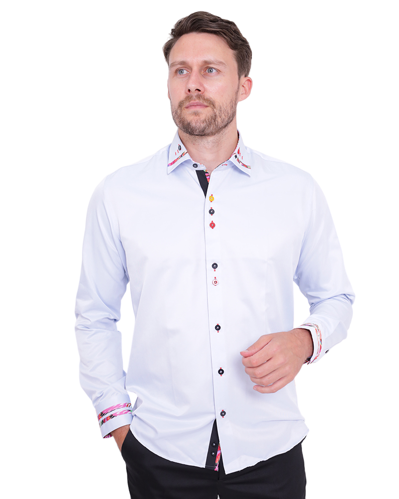 Blue Fashion Shirt with Colourful Collar Tip Design-Makrom