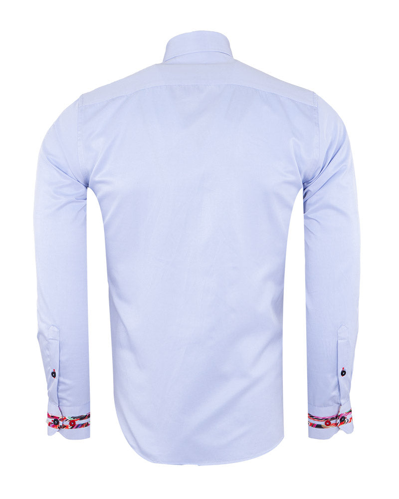 Blue Fashion Shirt with Colourful Collar Tip Design-Makrom