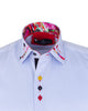 Blue Fashion Shirt with Colourful Collar Tip Design-Makrom