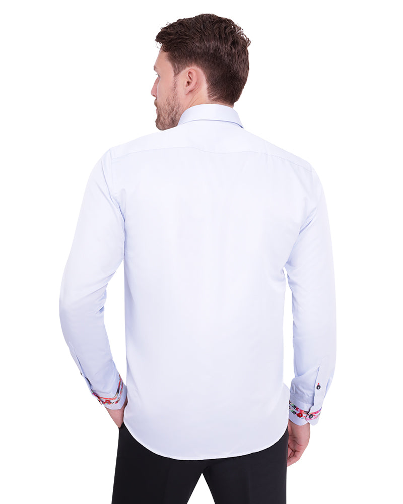 Blue Fashion Shirt with Colourful Collar Tip Design-Makrom