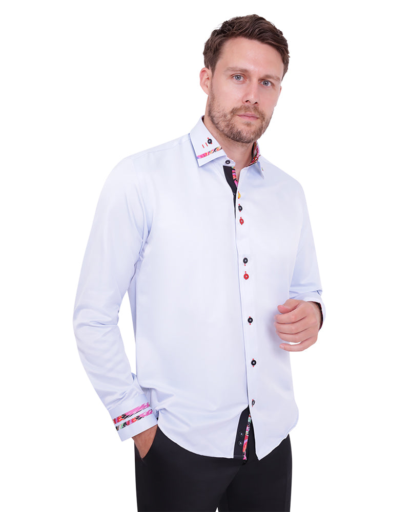 Blue Fashion Shirt with Colourful Collar Tip Design-Makrom