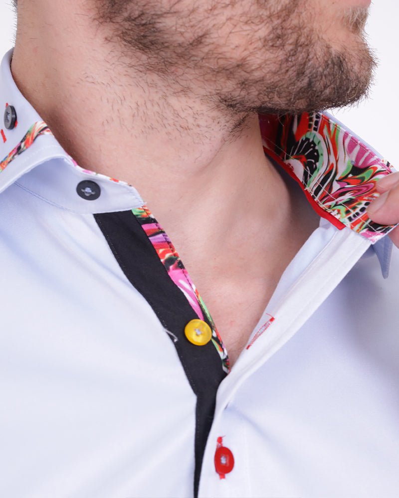 Blue Fashion Shirt with Colourful Collar Tip Design-Makrom