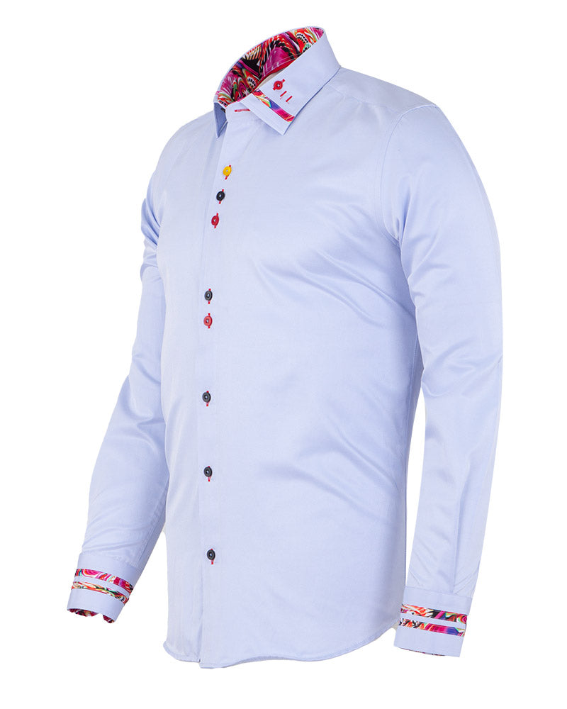 Blue Fashion Shirt with Colourful Collar Tip Design-Makrom