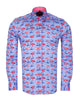 Blue Flamingo Print Men's Shirt with Matching Handkerchief-Makrom