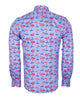Blue Flamingo Print Men's Shirt with Matching Handkerchief-Makrom