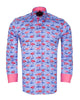 Blue Flamingo Print Men's Shirt with Matching Handkerchief-Makrom