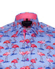 Blue Flamingo Print Men's Shirt with Matching Handkerchief-Makrom