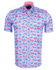 Blue Flamingo Print Short Sleeve Shirt-Makrom