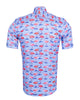 Blue Flamingo Print Short Sleeve Shirt-Makrom