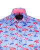 Blue Flamingo Print Short Sleeve Shirt-Makrom