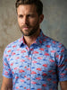Blue Flamingo Print Short Sleeve Shirt