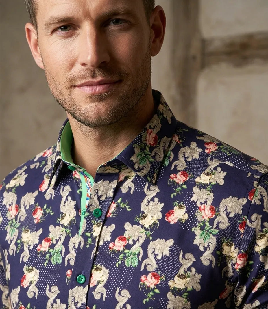 Blue Floral Print with Matching Handkerchief