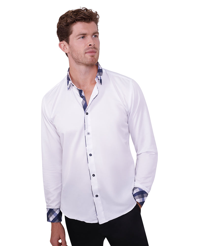Blue Gingham Print Collar Men's Shirt-Makrom