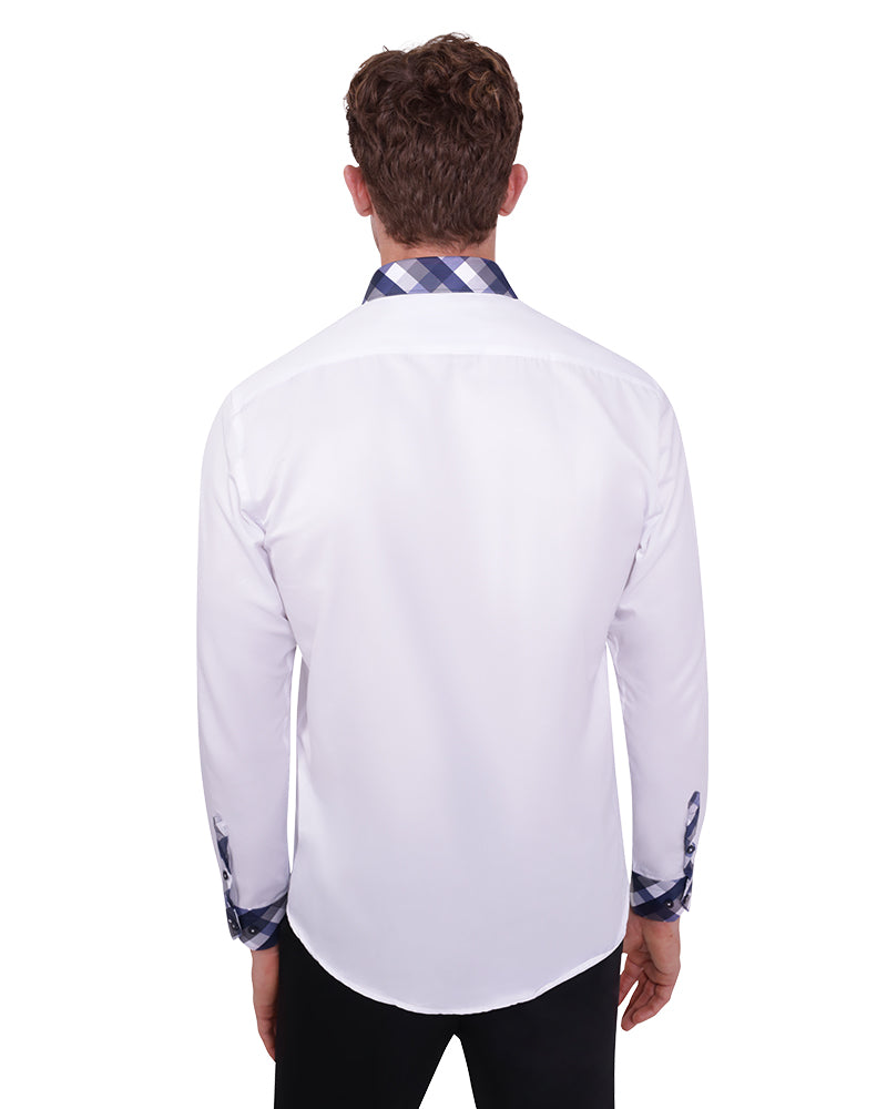 Blue Gingham Print Collar Men's Shirt-Makrom