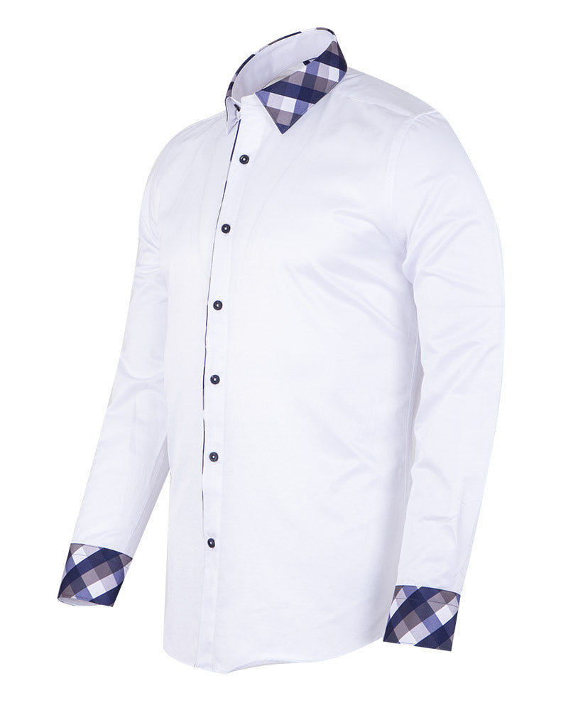 Blue Gingham Print Collar Men's Shirt-Makrom