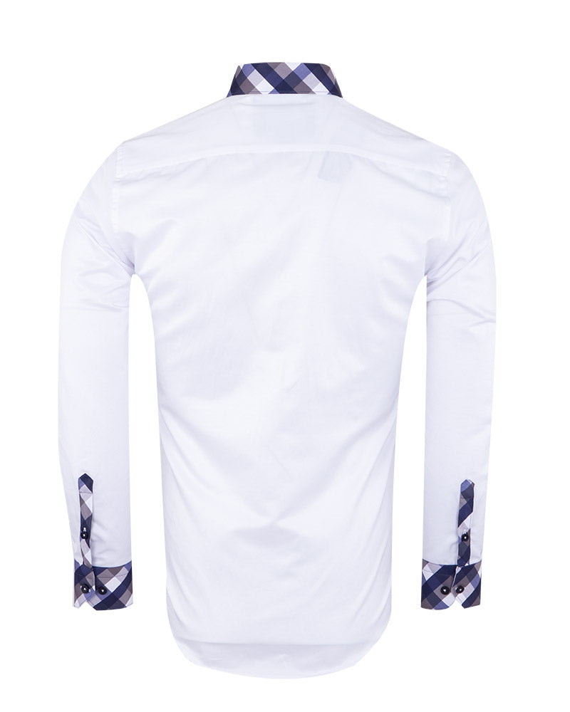 Blue Gingham Print Collar Men's Shirt-Makrom