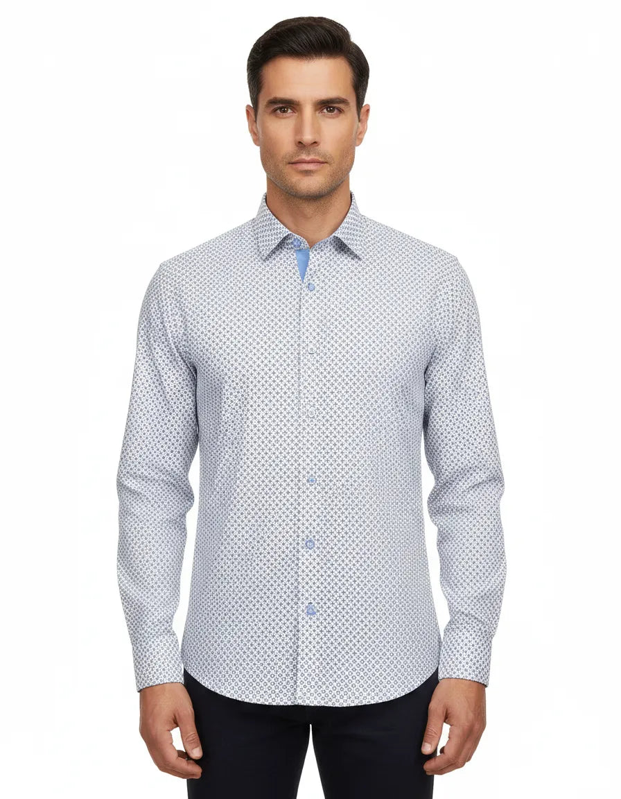 Blue Mosaic Print Men's Shirt-Makrom